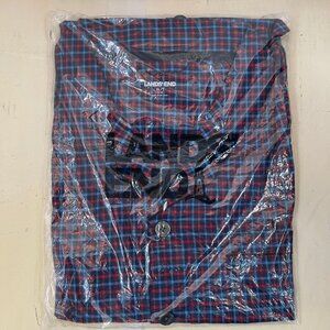 Lands' End Pajama PJ Top Sz XL Tall 46-48 Cotton Broadcloth Red Blue Check NWOT